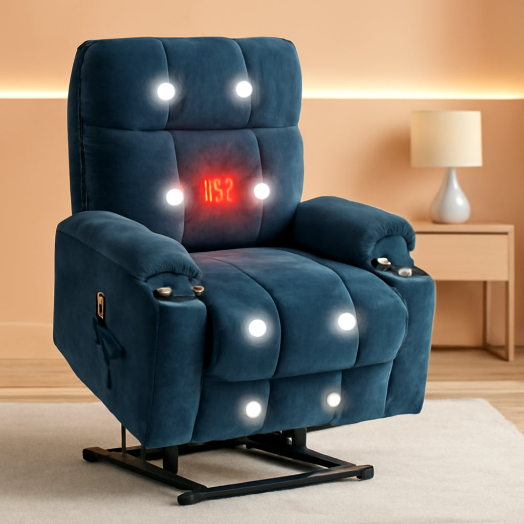 Blue Lift Recliner Chair Heat Massage Living Room Comfort