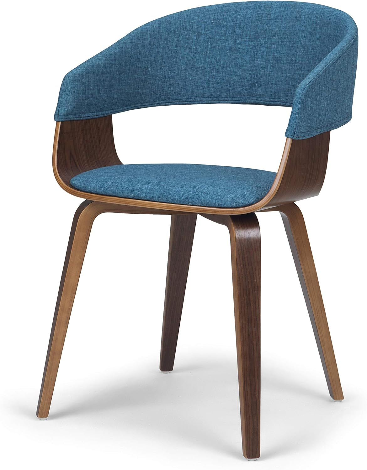 Blue Linen Bentwood Mid Century Modern Dining Chair