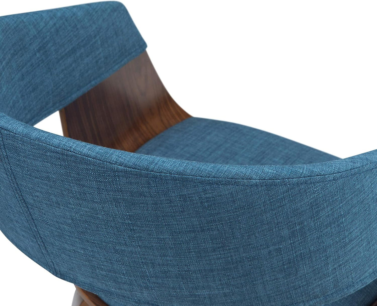 Blue Linen Bentwood Mid Century Modern Dining Chair