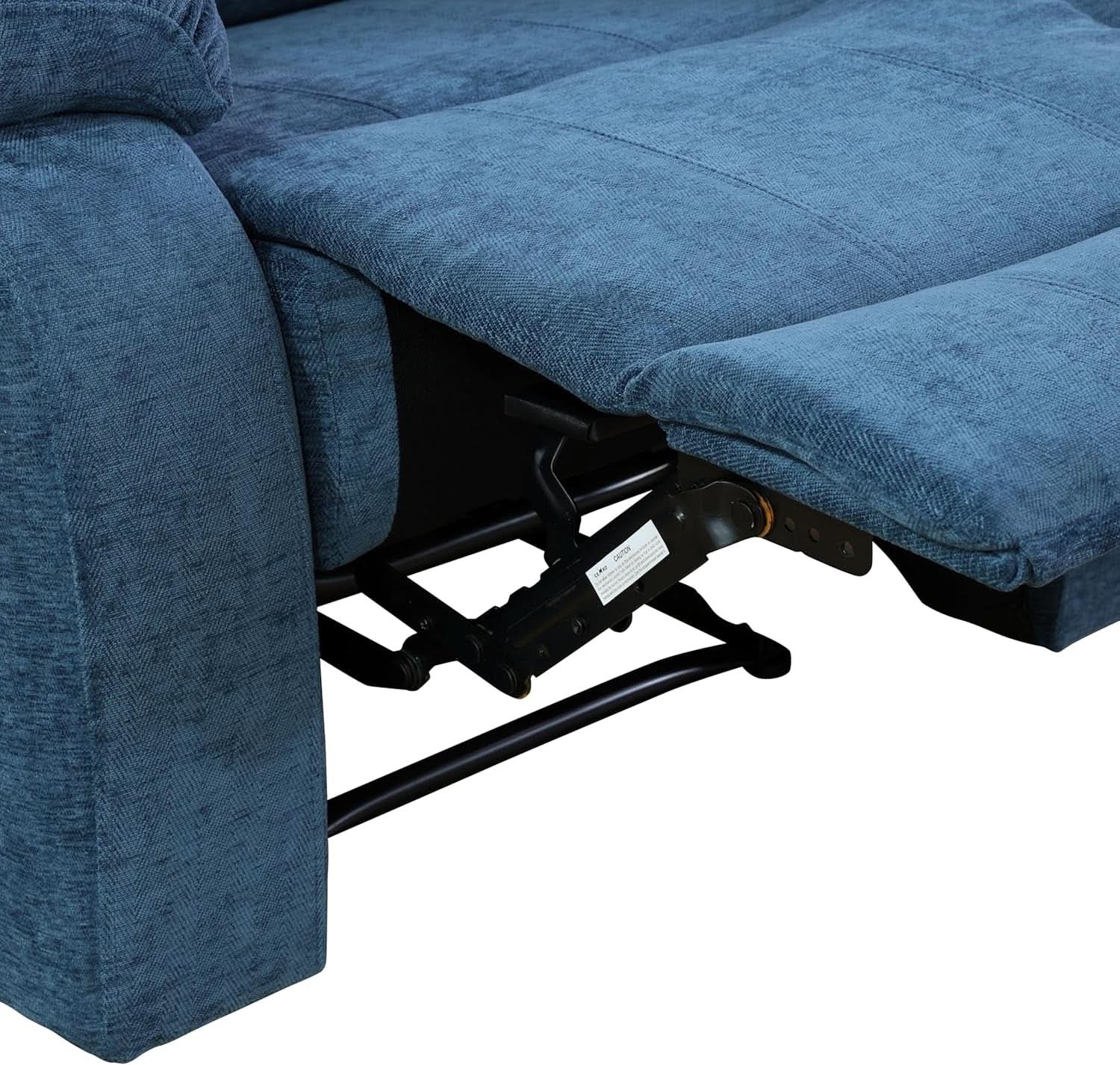 Blue Linen Recliner Sofa Set With Drop Down Table Storage