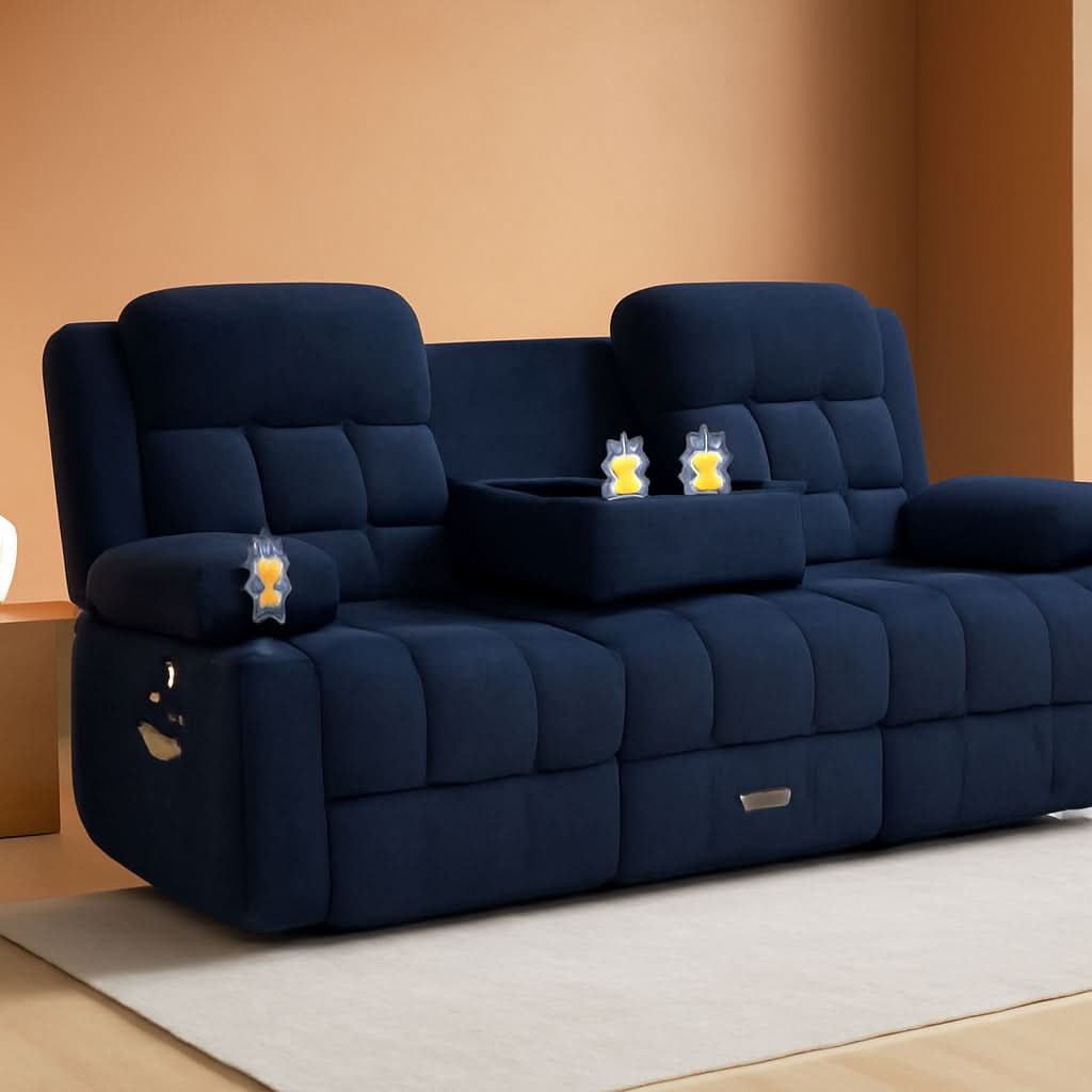 Blue Loveseat Recliner Sofa With Flip Backrest Manual