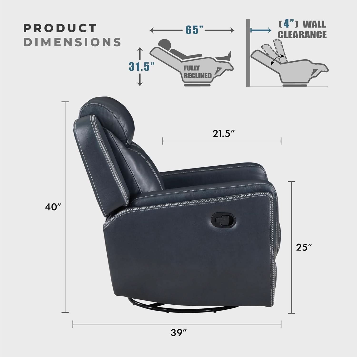 Blue Manual Faux Leather Recliner Living Room Set 2 Piece