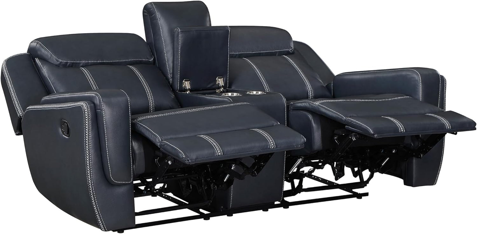 Blue Manual Faux Leather Recliner Living Room Set 2 Piece