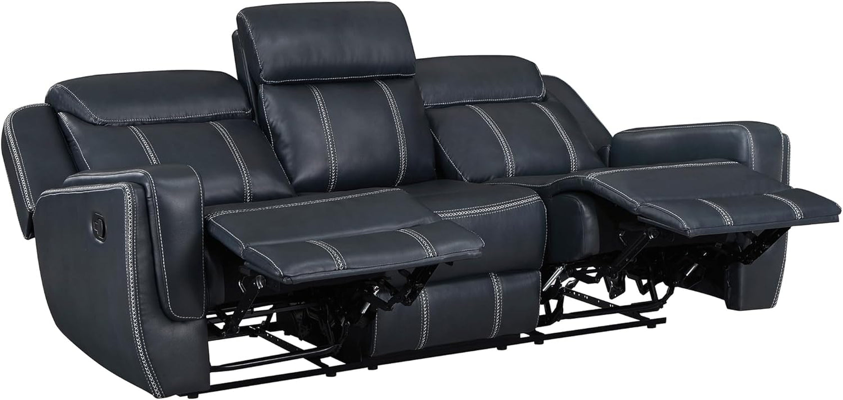 Blue Manual Faux Leather Recliner Living Room Set 2 Piece