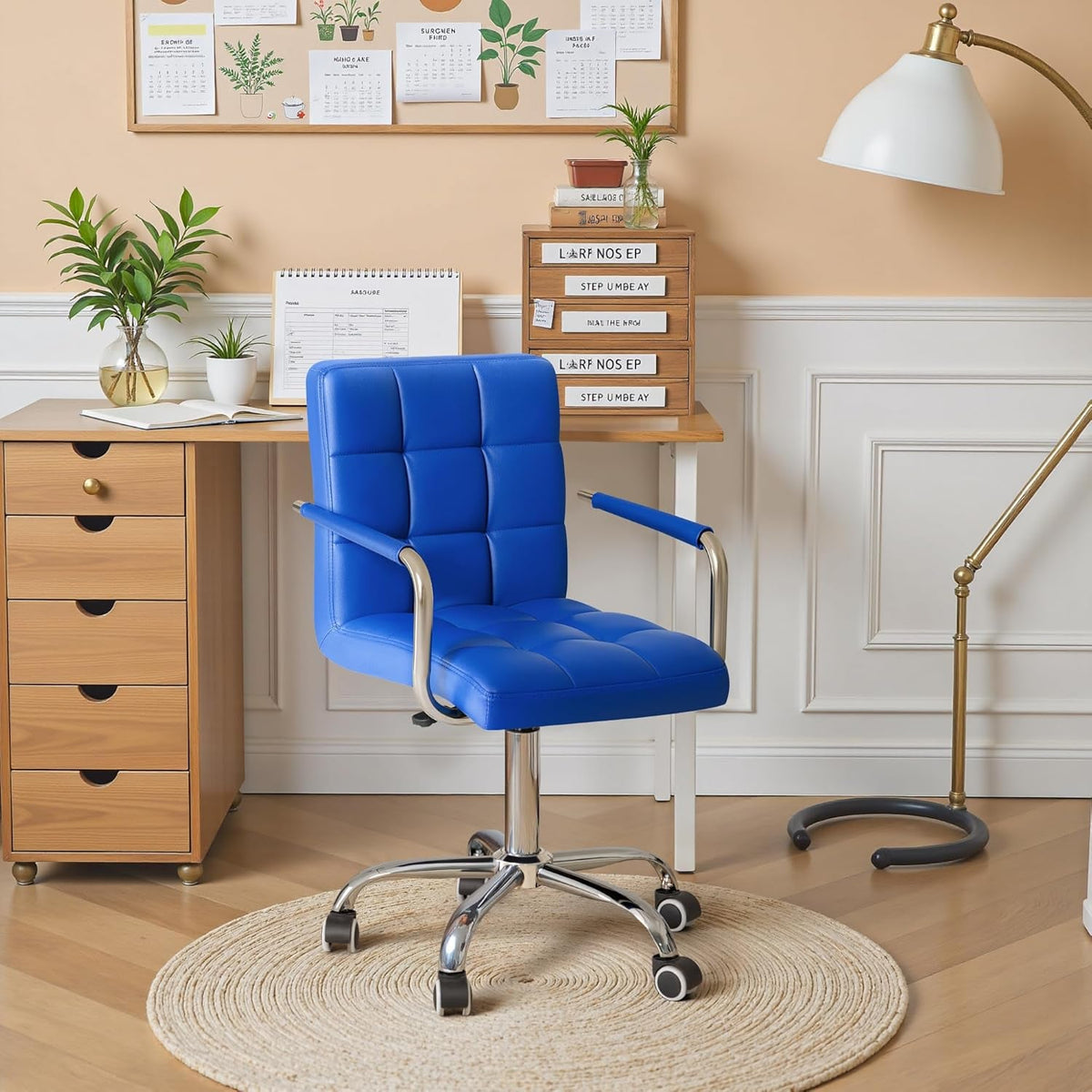 Blue Mid Back Office Chair With 360 Degree Swivel Desk
