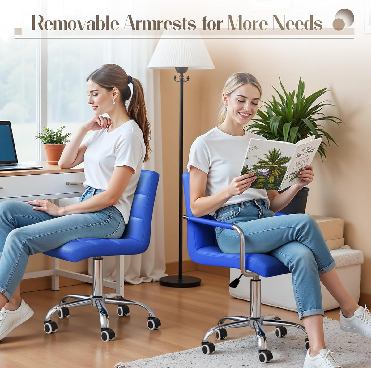 Blue Mid Back Office Chair With 360 Degree Swivel Desk