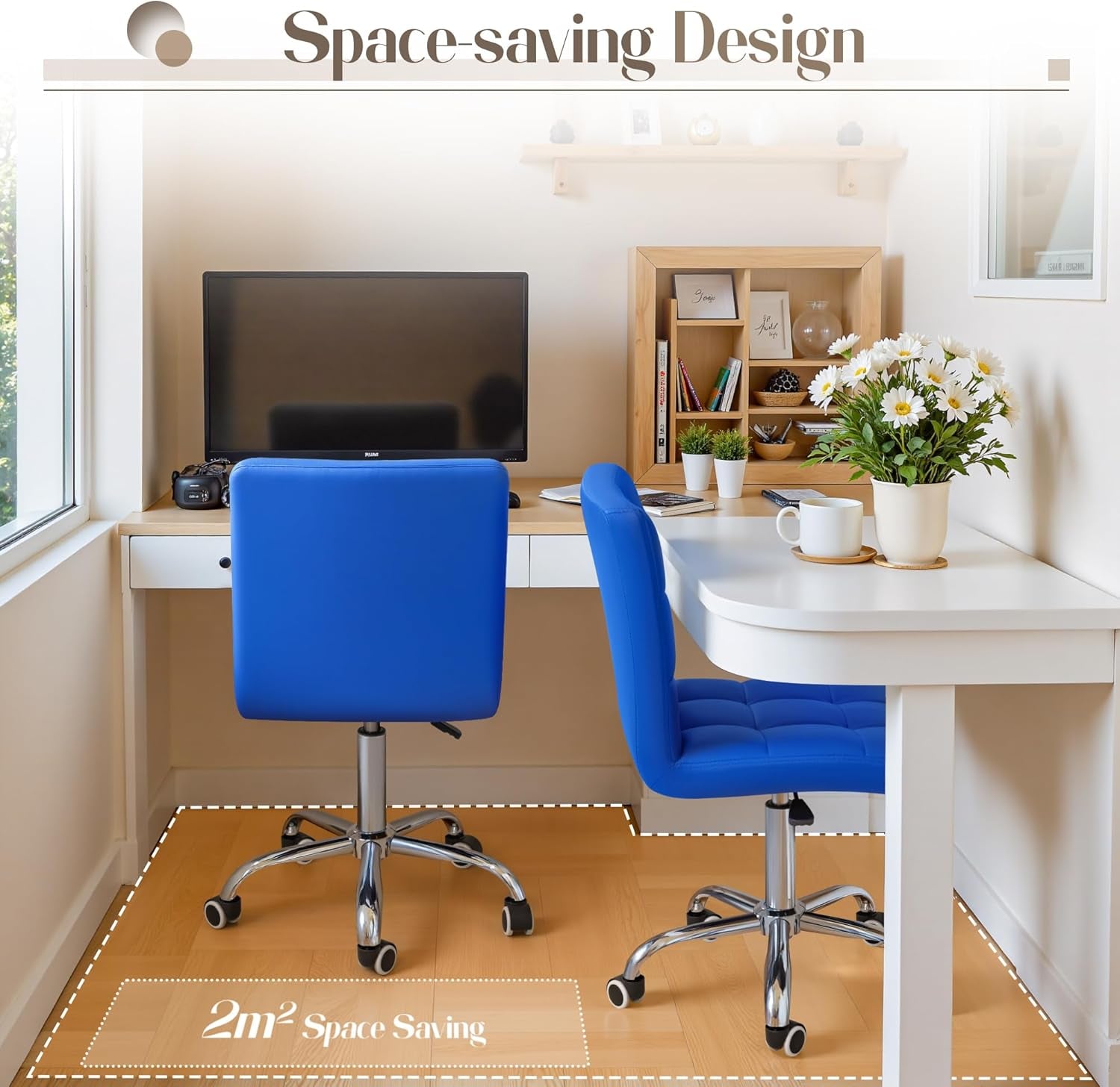 Blue Mid Back Office Chair With 360 Degree Swivel Desk