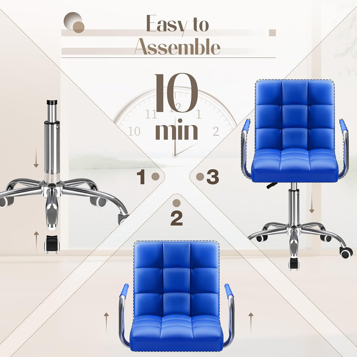 Blue Mid Back Office Chair With 360 Degree Swivel Desk