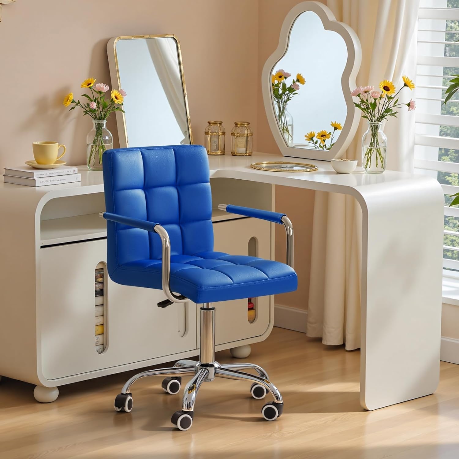 Blue Mid Back Office Chair With 360 Degree Swivel Desk