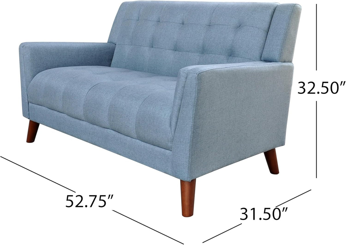 Blue Mid Century Modern Loveseat Polyester Upholstery