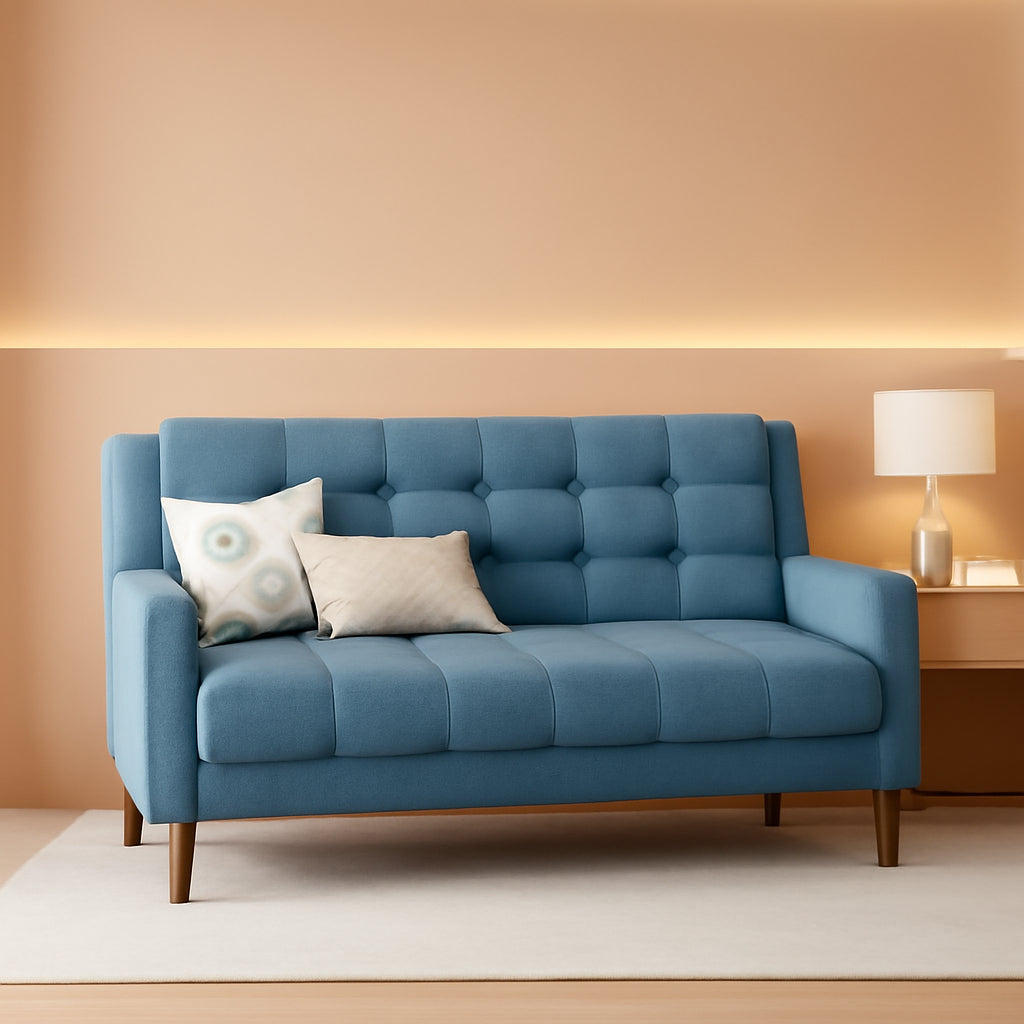 Blue Mid Century Modern Loveseat Polyester Upholstery