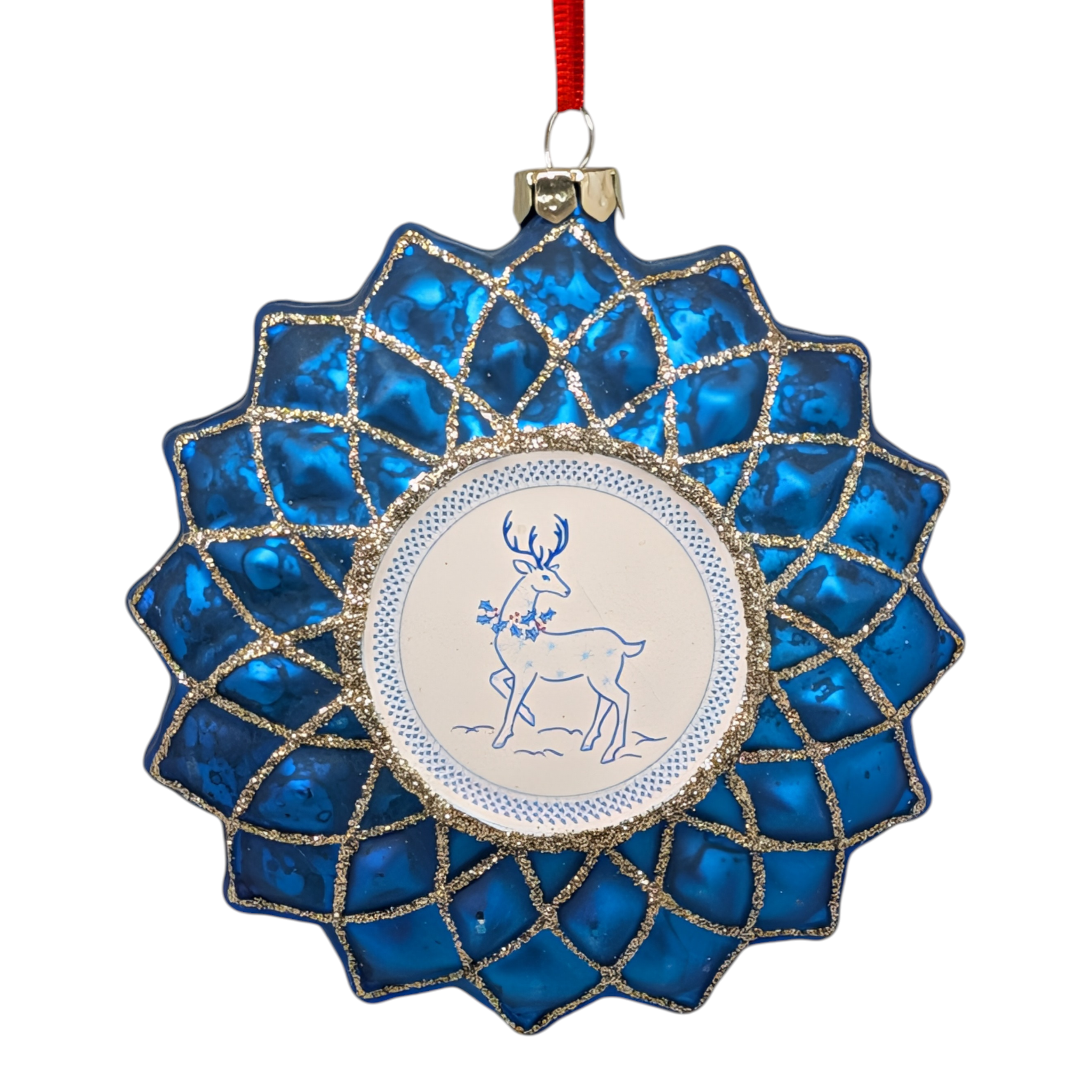Blue Mosaic Reindeer Glass Ornament