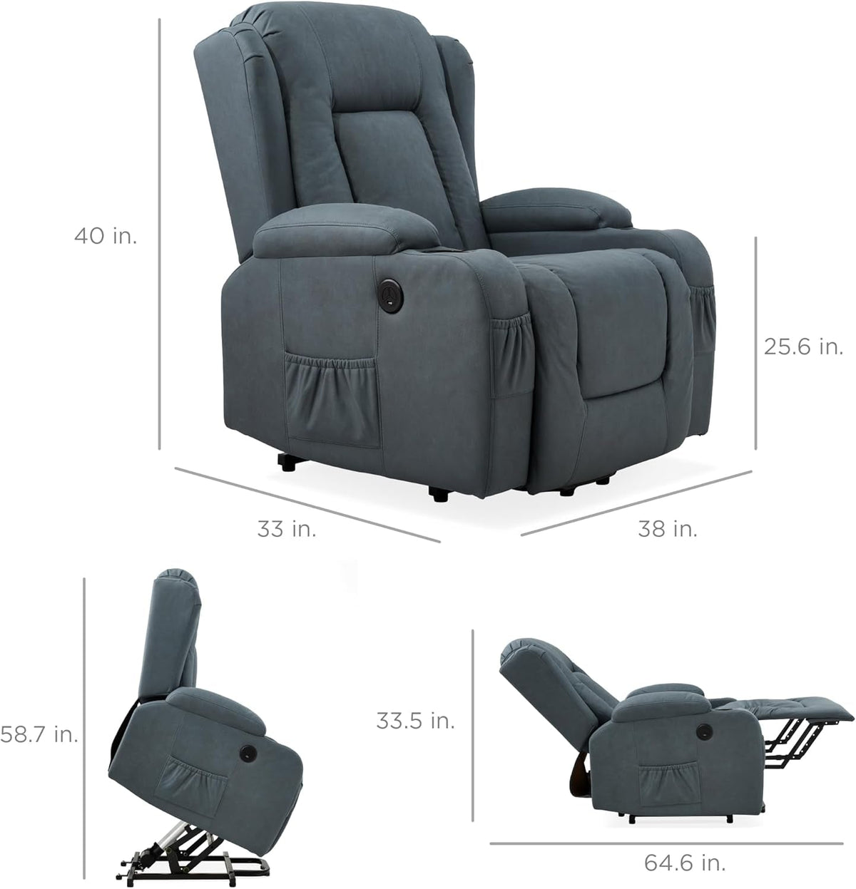 Blue PU Leather Electric Power Lift Recliner Massage Chair With USB