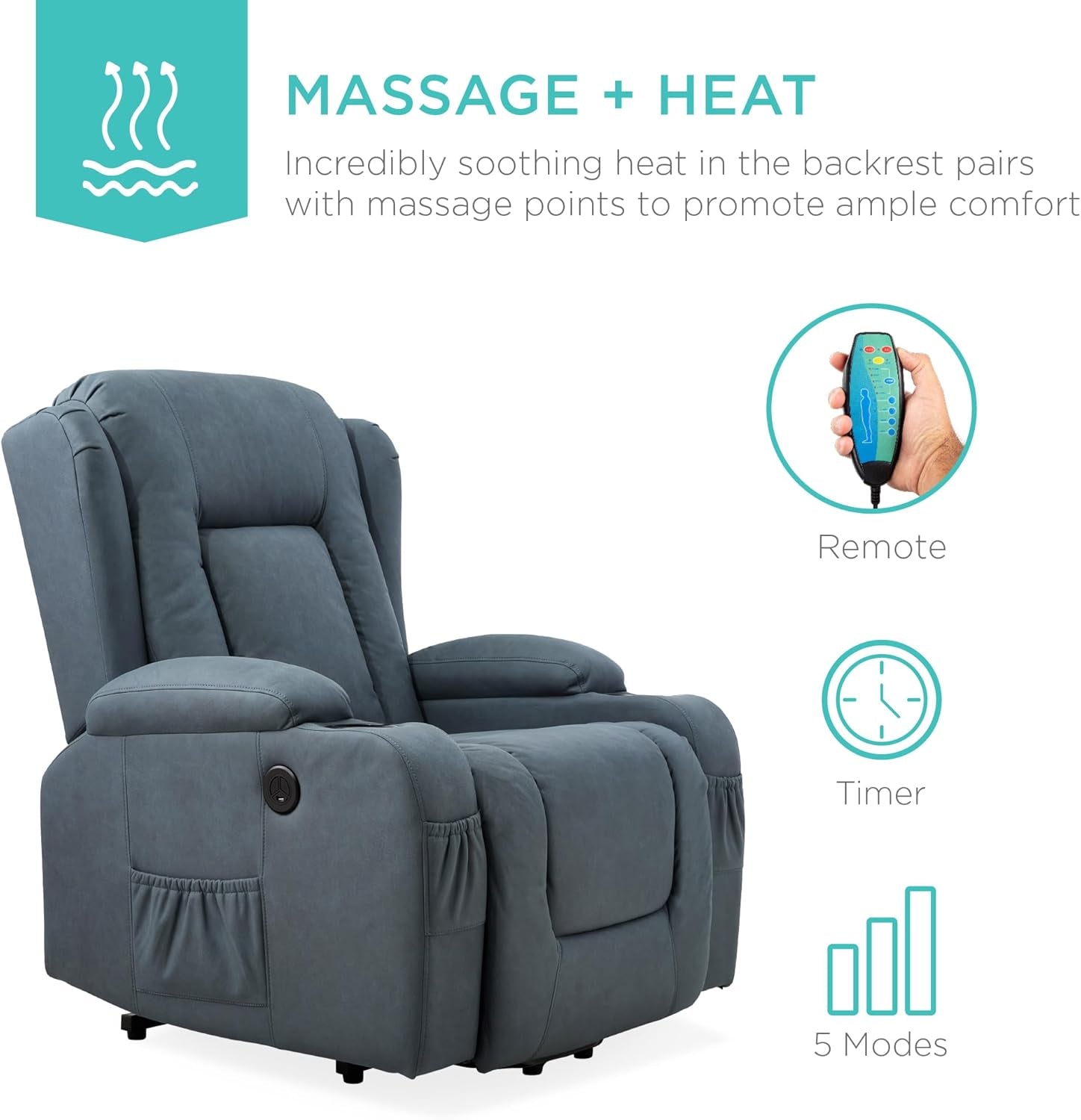 Blue PU Leather Electric Power Lift Recliner Massage Chair With USB