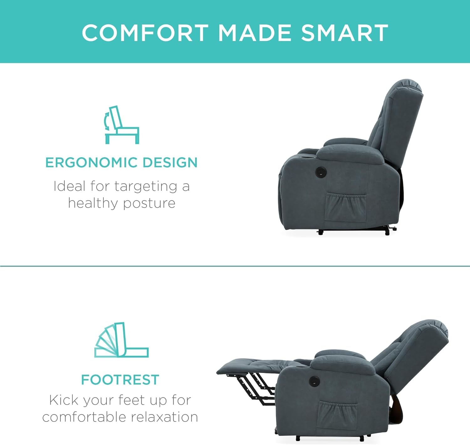 Blue PU Leather Electric Power Lift Recliner Massage Chair With USB