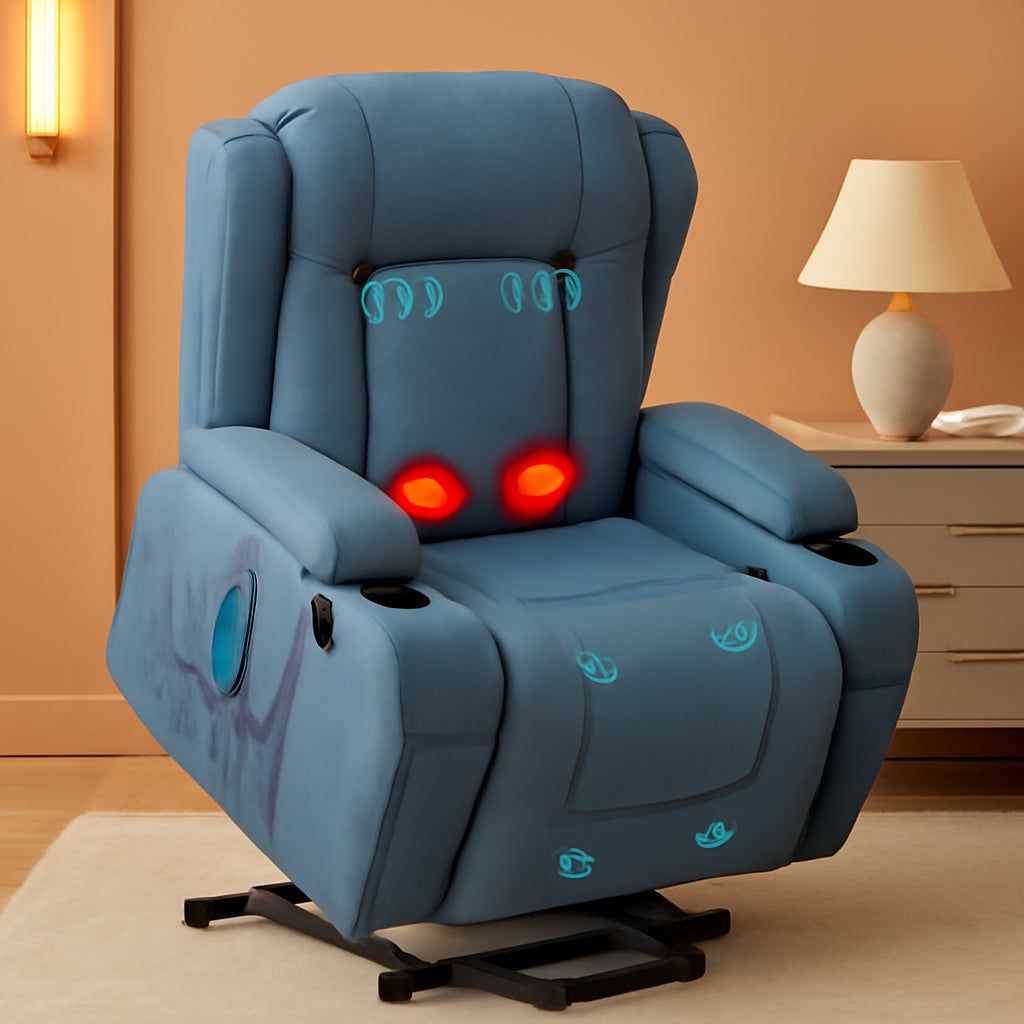 Blue PU Leather Electric Power Lift Recliner Massage Chair With USB