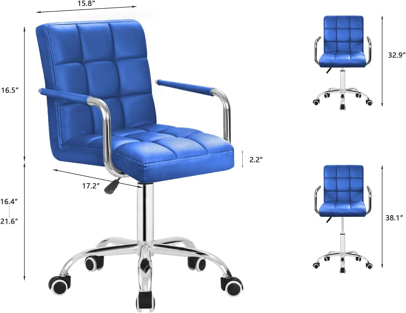 Blue PU Leather Mid Back Office Chair With Wheels Modern