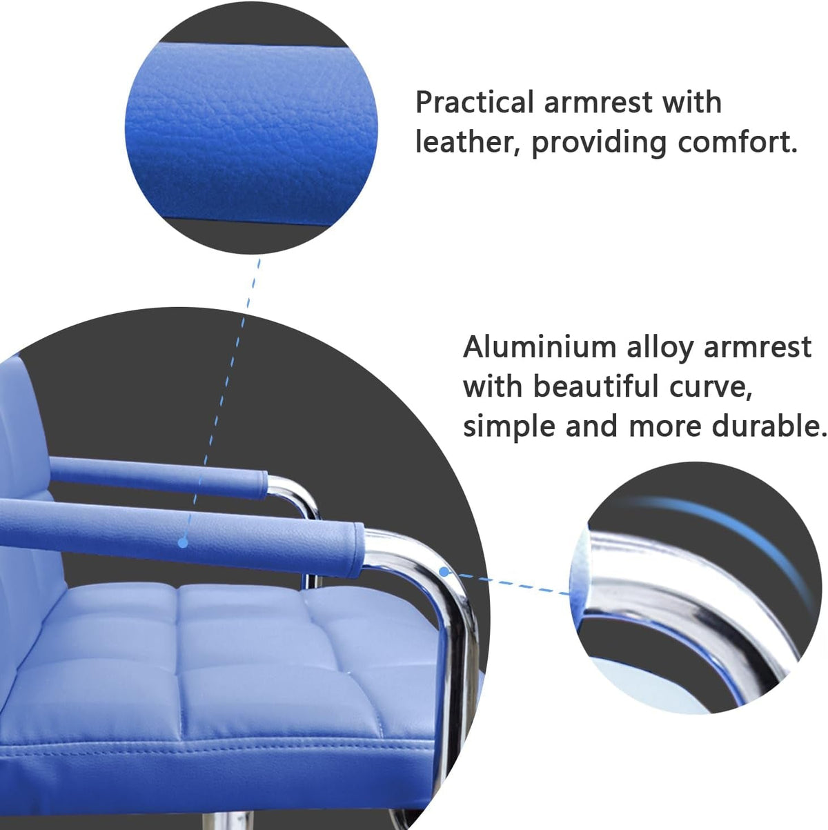 Blue PU Leather Mid Back Office Chair With Wheels Modern