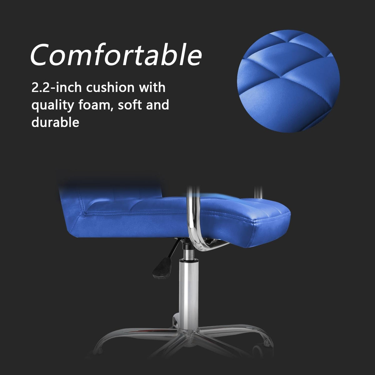 Blue PU Leather Mid Back Office Chair With Wheels Modern