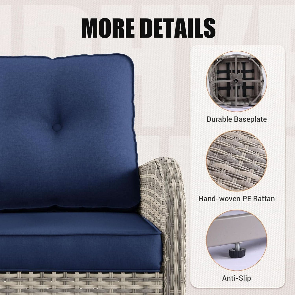 Blue Patio Rocking Swivel Chair Set With Glass Table