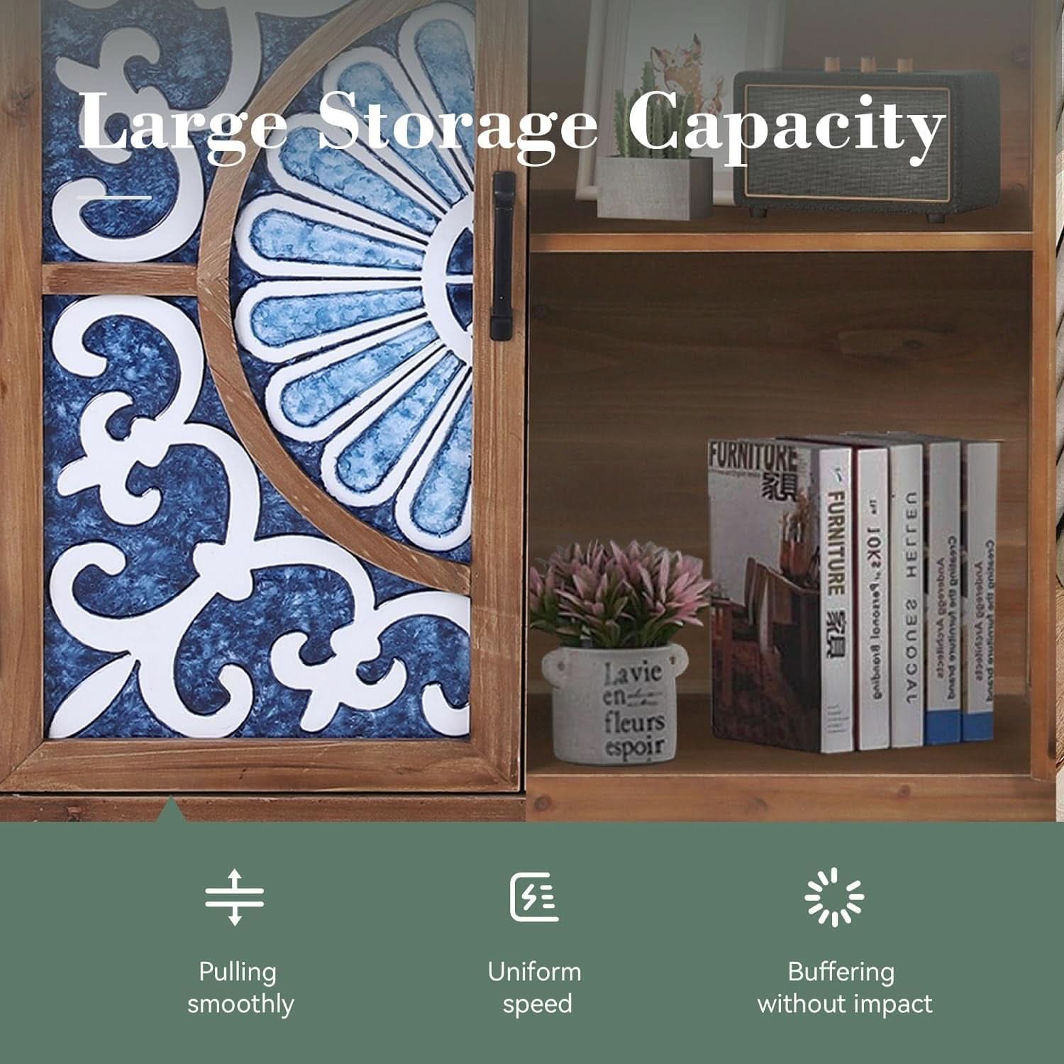 Blue Porcelain Front Accent Storage Cabinet With 2 Doors