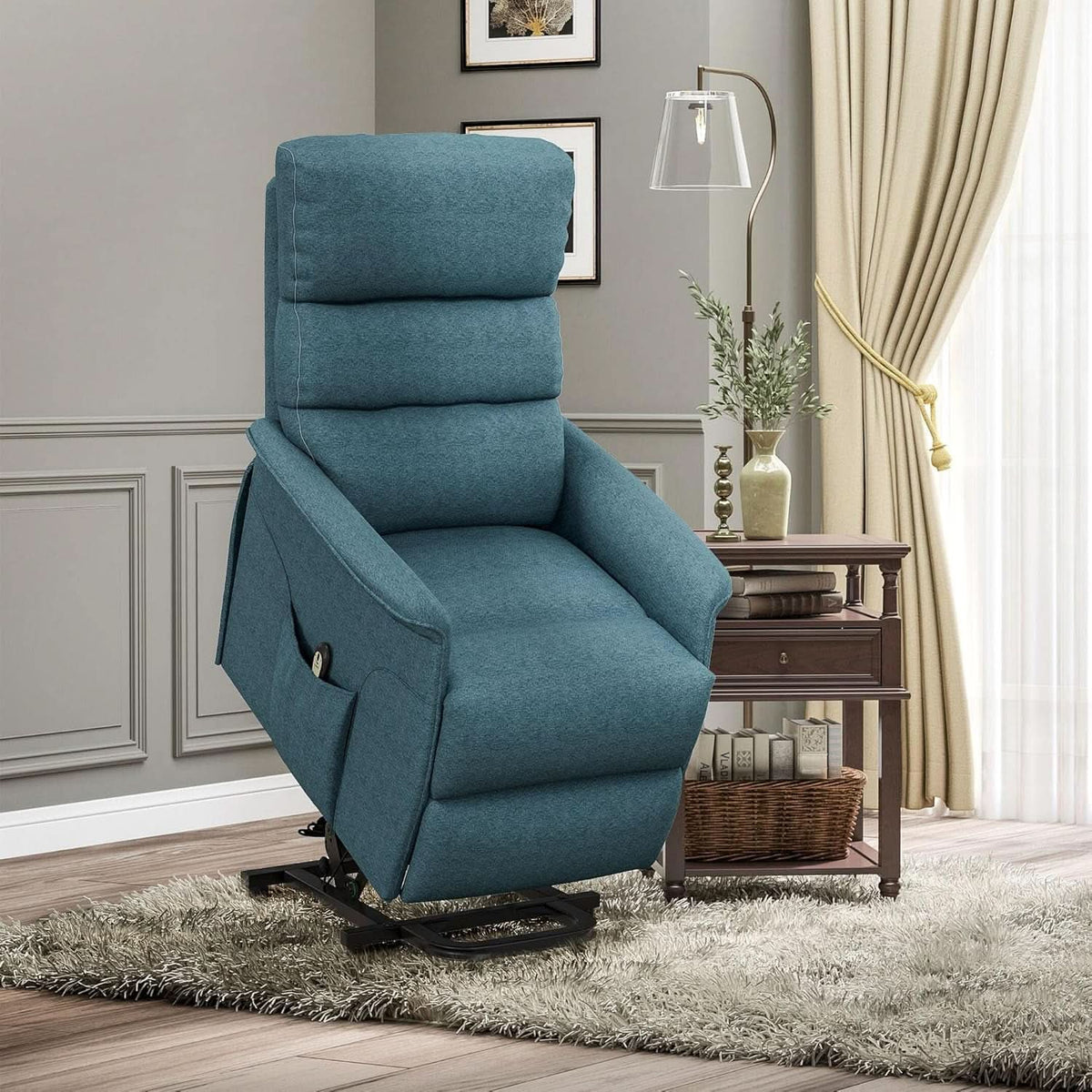 Blue Power Lift Recliner Chair With Remote Control