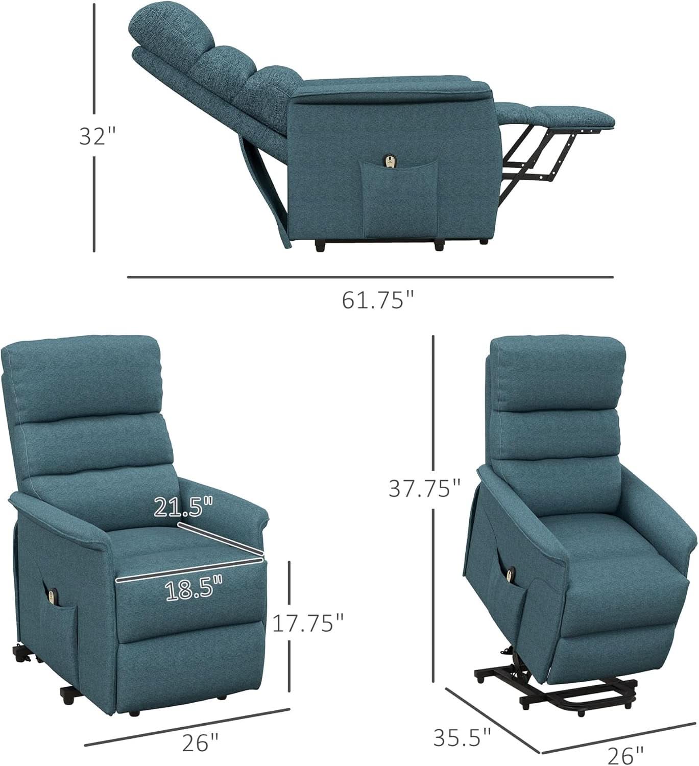 Blue Power Lift Recliner Chair With Remote Control