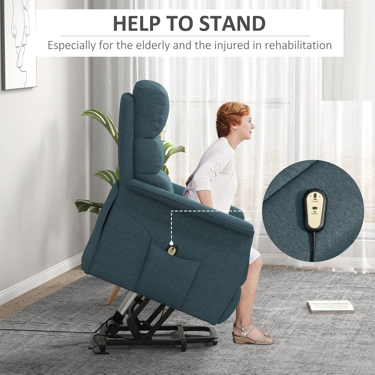 Blue Power Lift Recliner Chair With Remote Control
