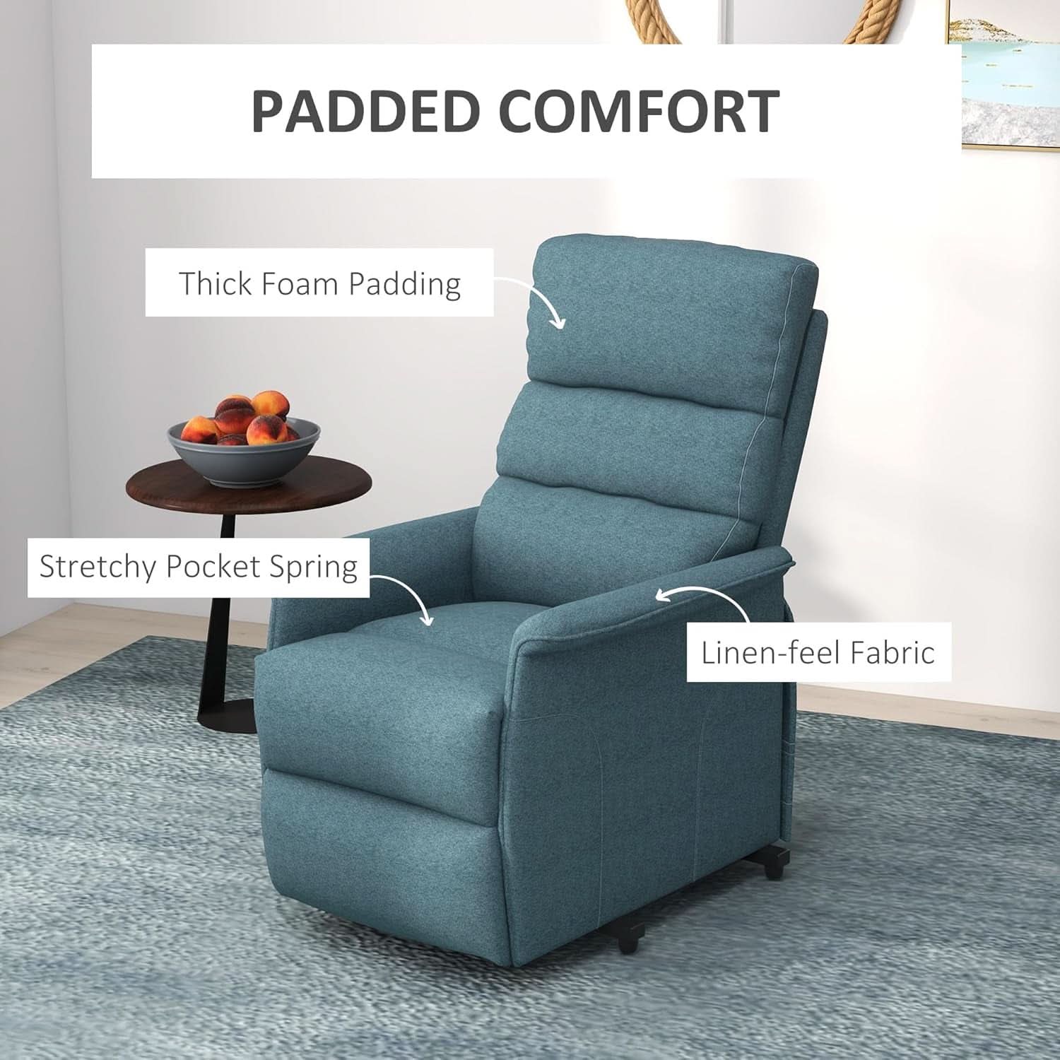 Blue Power Lift Recliner Chair With Remote Control