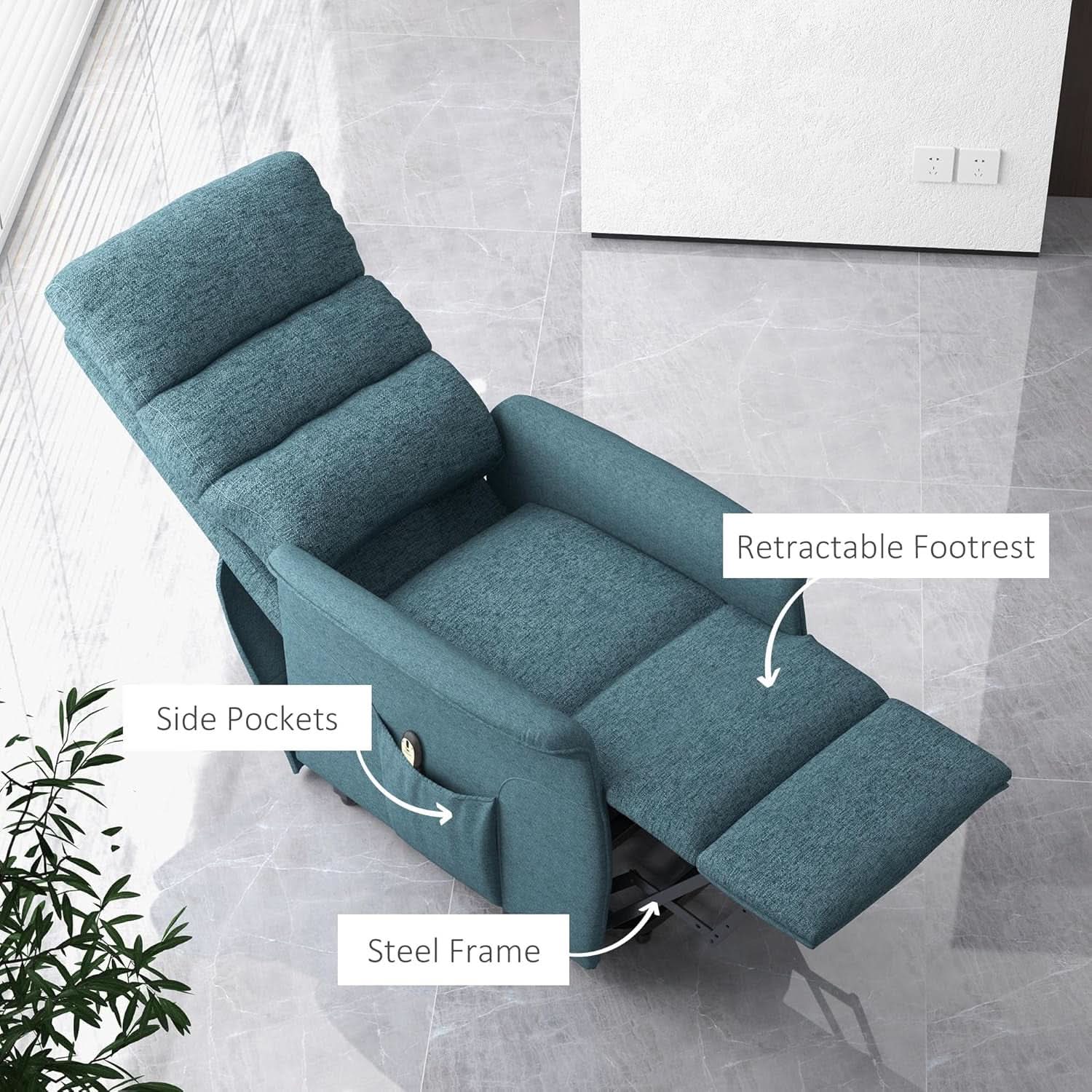 Blue Power Lift Recliner Chair With Remote Control