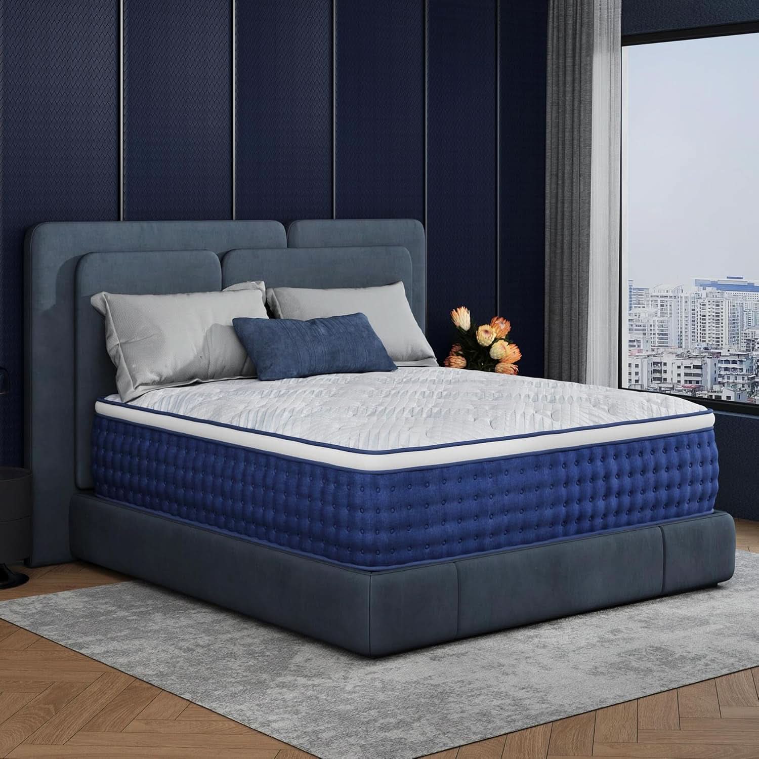 Blue Queen Hybrid Memory Foam Mattress Box CertipurUS