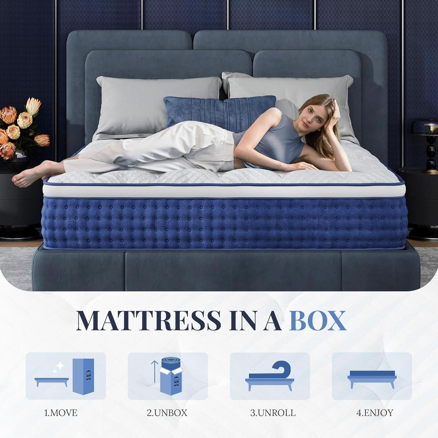 Blue Queen Hybrid Memory Foam Mattress Box CertipurUS