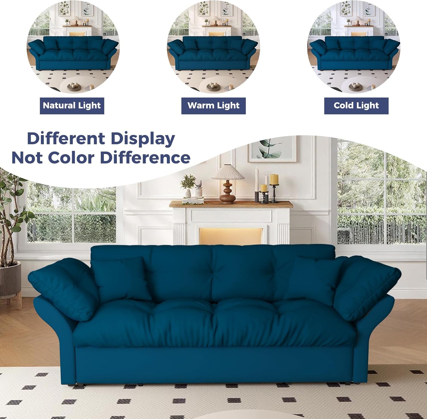 Blue Queen Size Three In One Convertible Sleeper Sofa