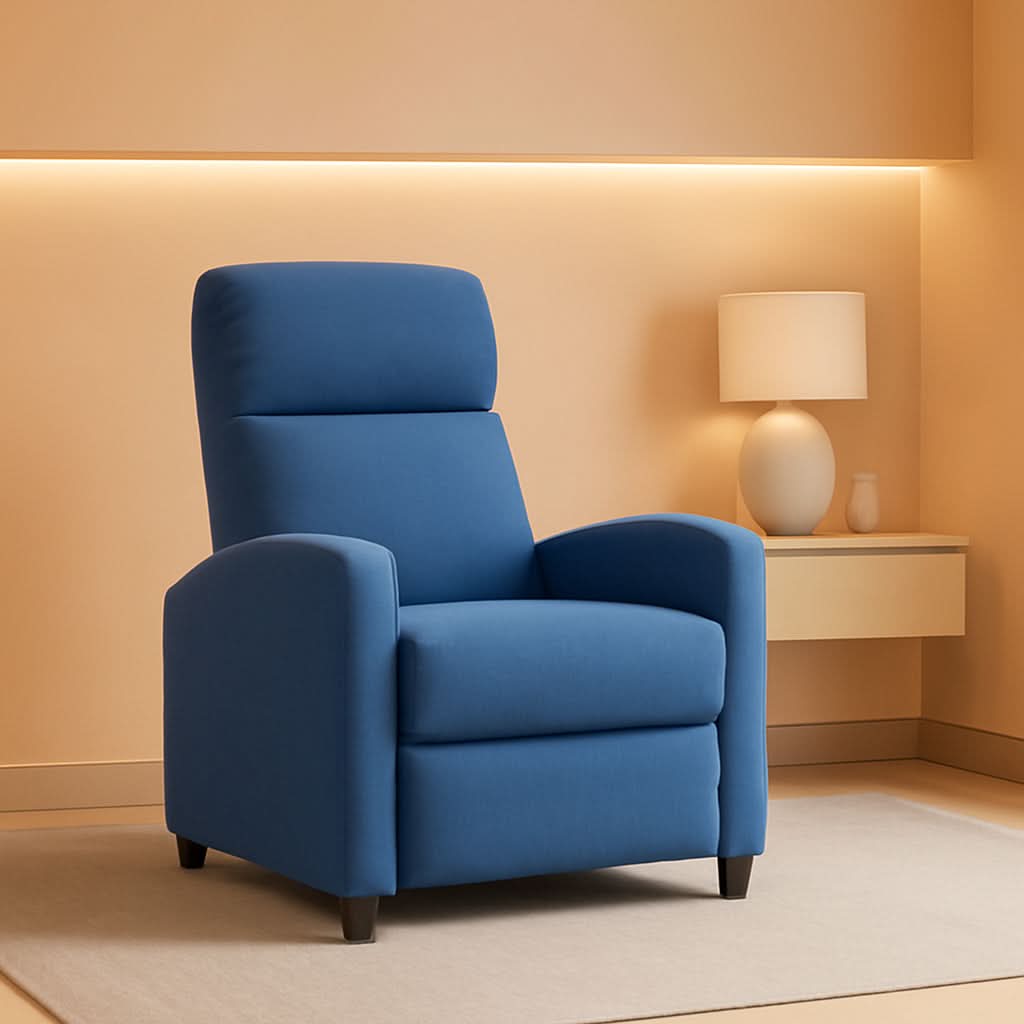 Blue Recliner Chair For Living Room With Padded Backrest