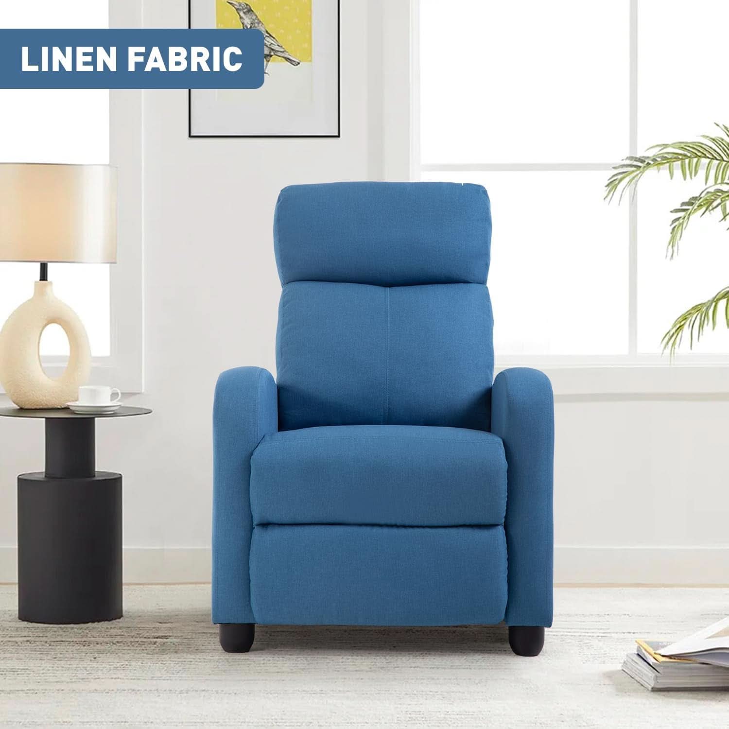 Blue Recliner Chair With Lumbar Support And Push Back Recline