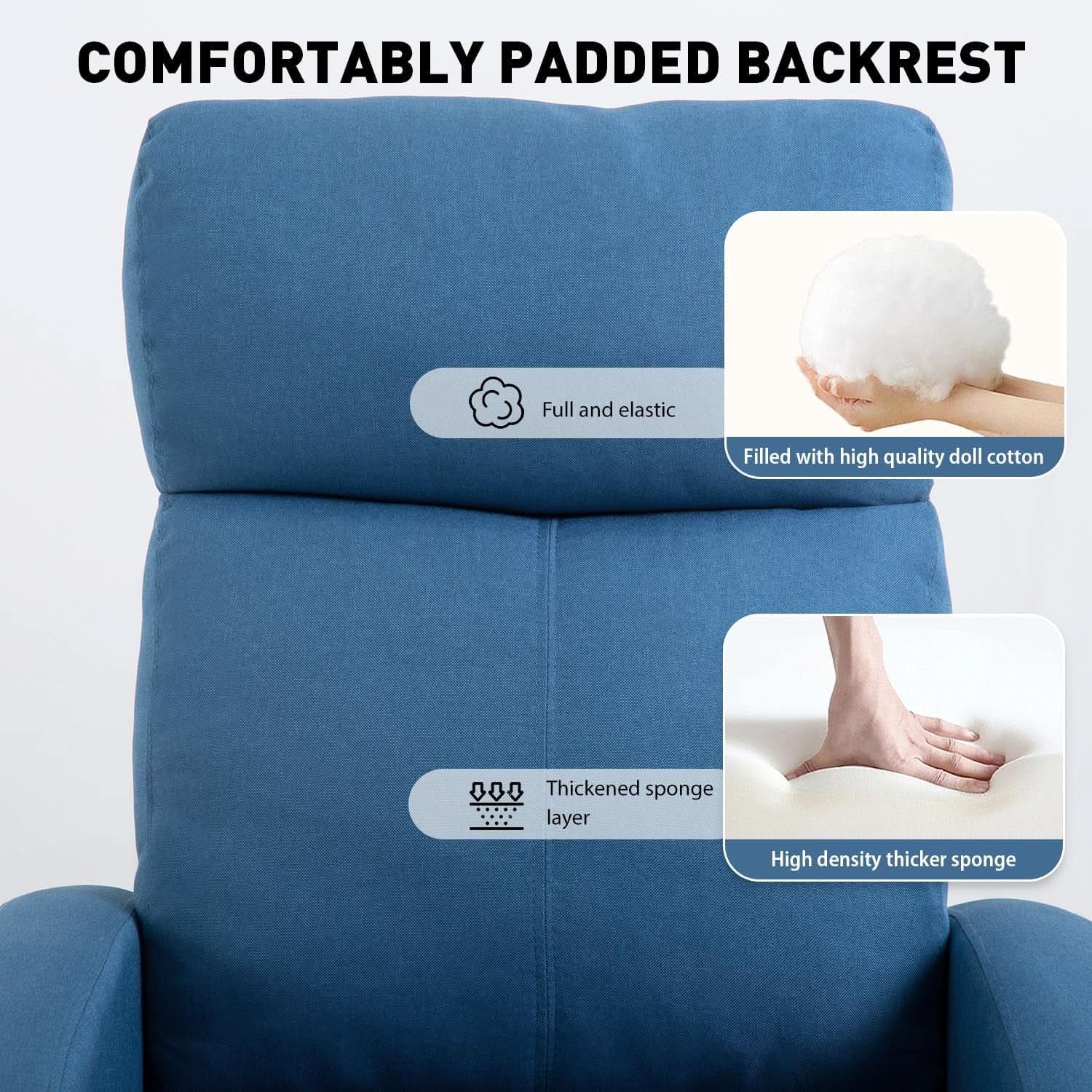 Blue Recliner Chair With Lumbar Support And Push Back Recline