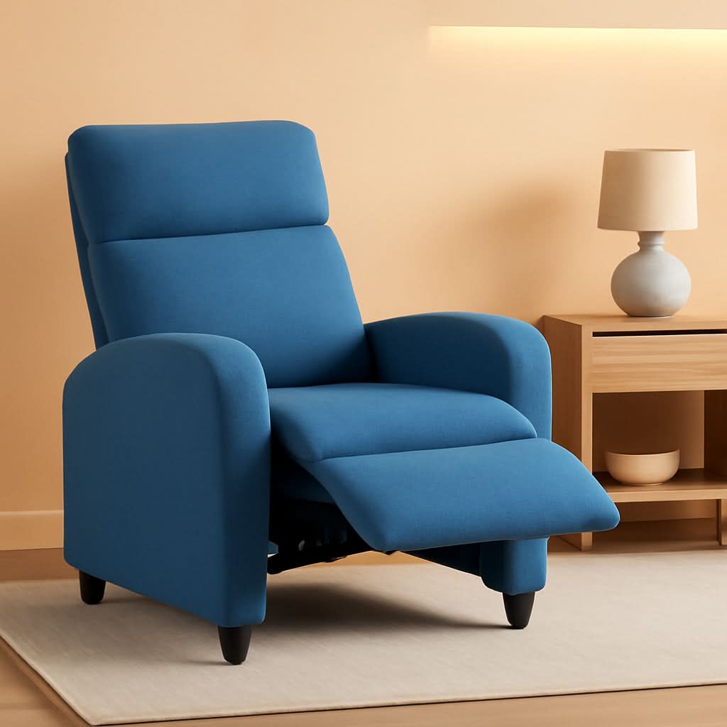 Blue Recliner Chair With Lumbar Support And Push Back Recline