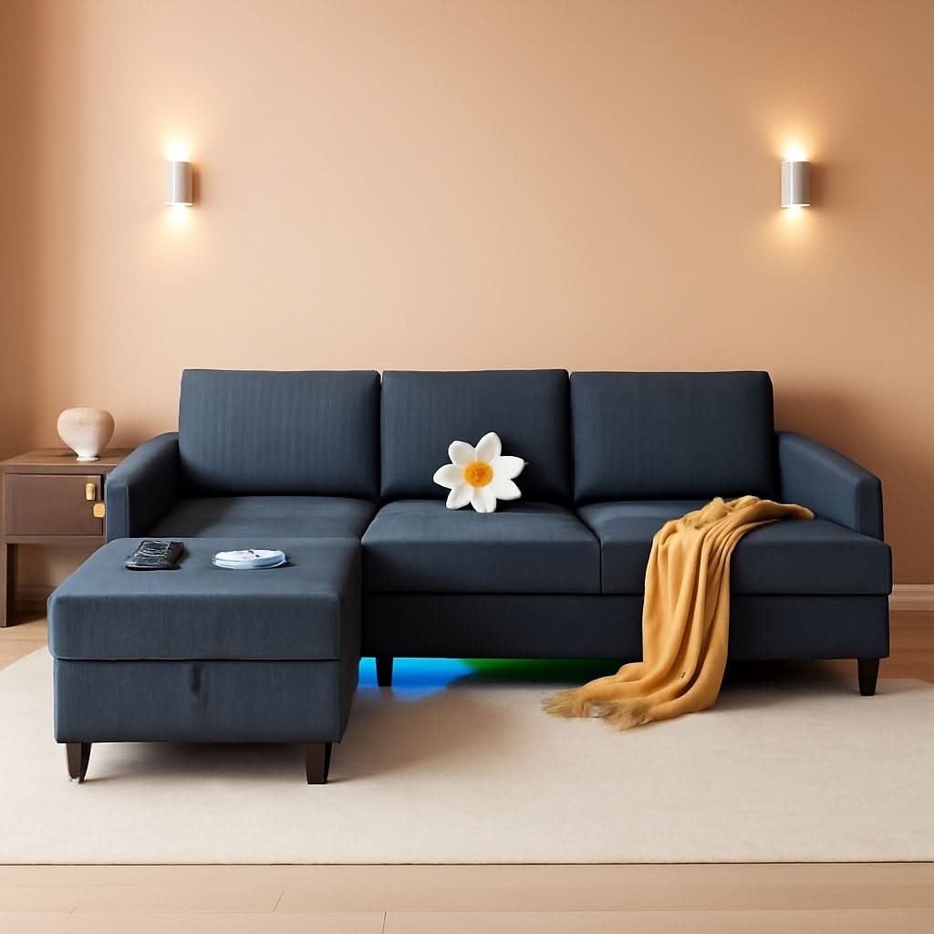 Blue Sectional Sofa With Reversible Chaise And Ottoman