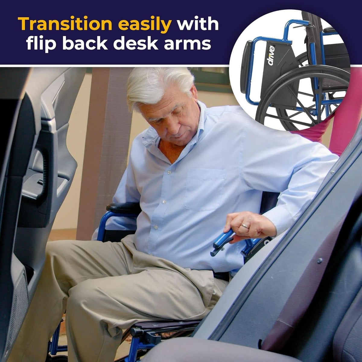 Blue Streak Folding Wheelchair With Flip Back Desk Arms 20 Inch Seat
