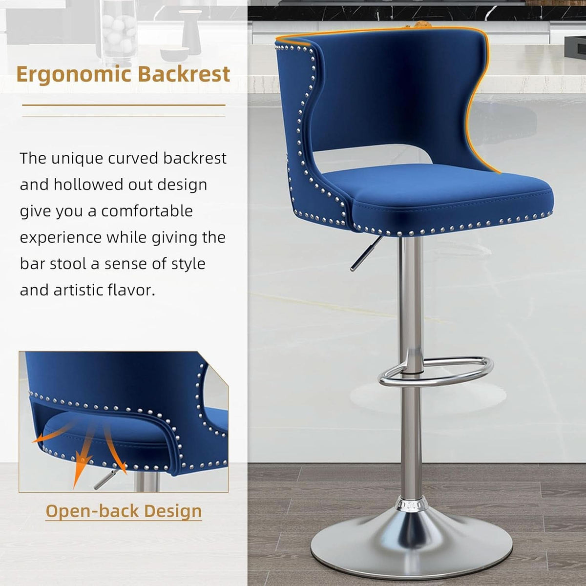 Blue Swivel Bar Stools Set of 4 for Kitchen Island