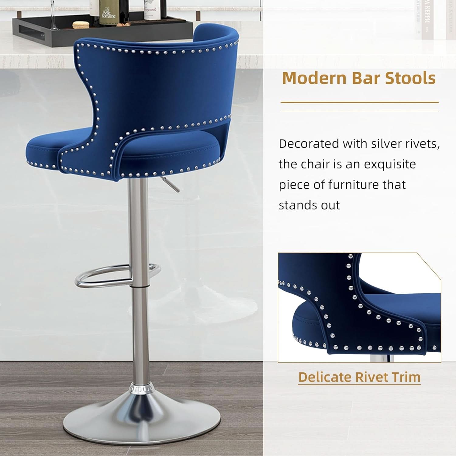 Blue Swivel Bar Stools Set of 4 for Kitchen Island