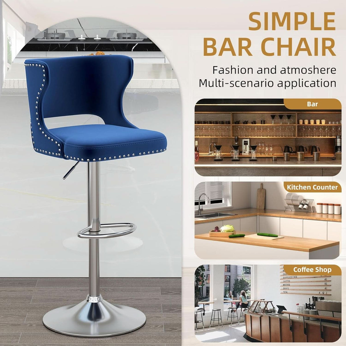Blue Swivel Bar Stools Set of 4 for Kitchen Island