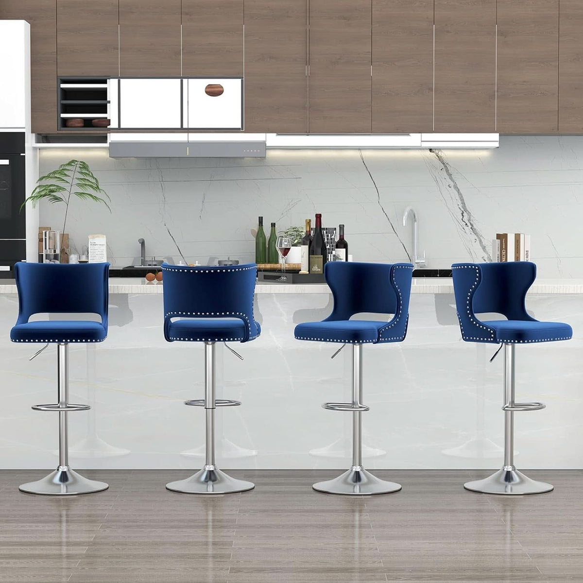 Blue Swivel Bar Stools Set of 4 for Kitchen Island