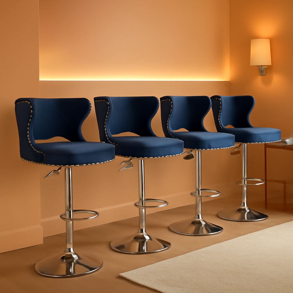 Blue Swivel Bar Stools Set of 4 for Kitchen Island