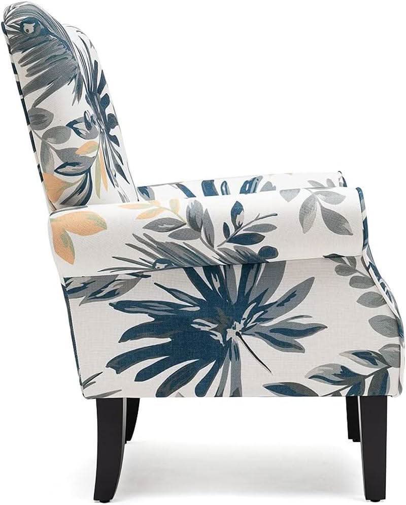 Blue Tufted Armchair With Linen Upholstery And Wood Legs