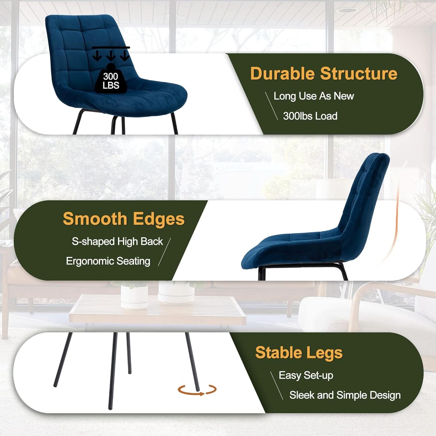 Blue Tufted Dining Chairs Set Of 2 Kitchen And Living Room