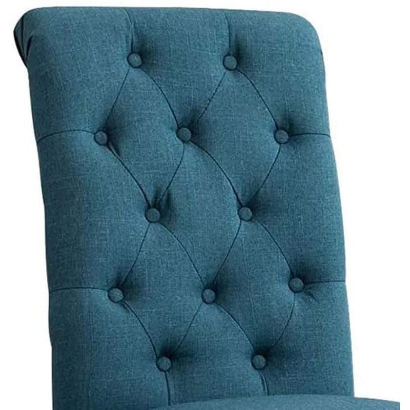 Blue Tufted Parsons Dining Chair With Solid Wood Frame