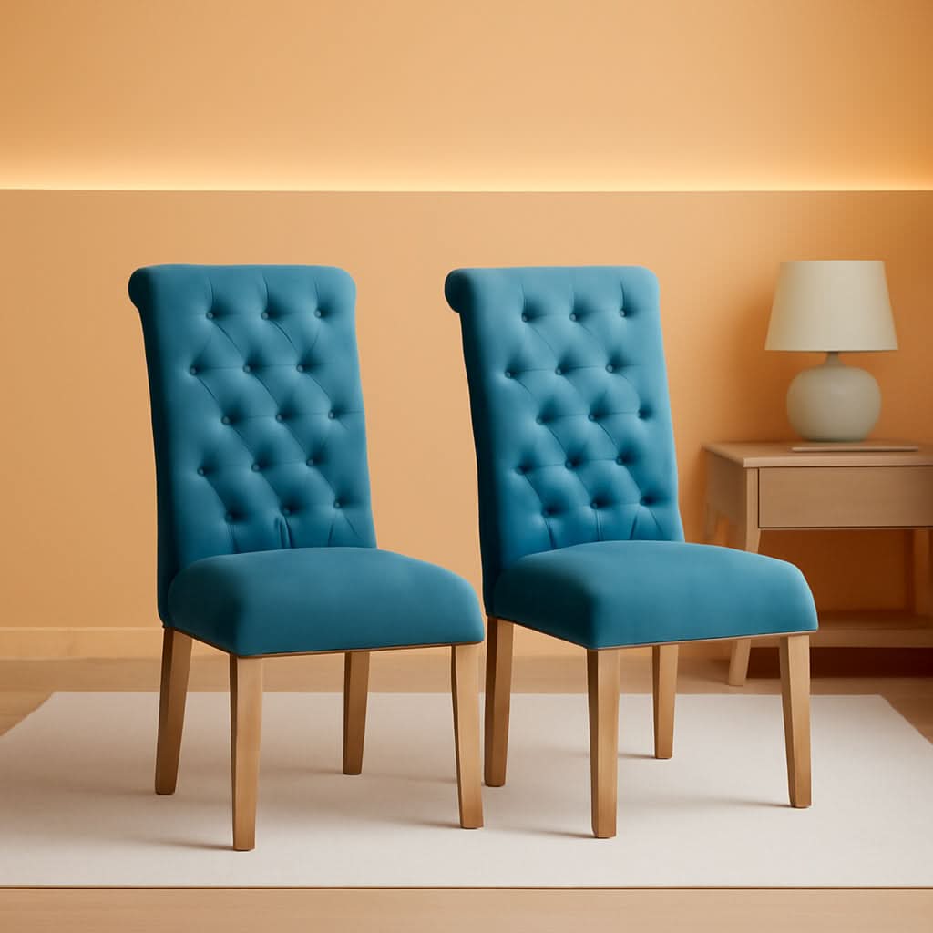 Blue Tufted Parsons Dining Chair With Solid Wood Frame