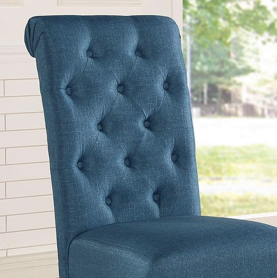 Blue Tufted Parsons Solid Wood Dining Chairs Set Of 2