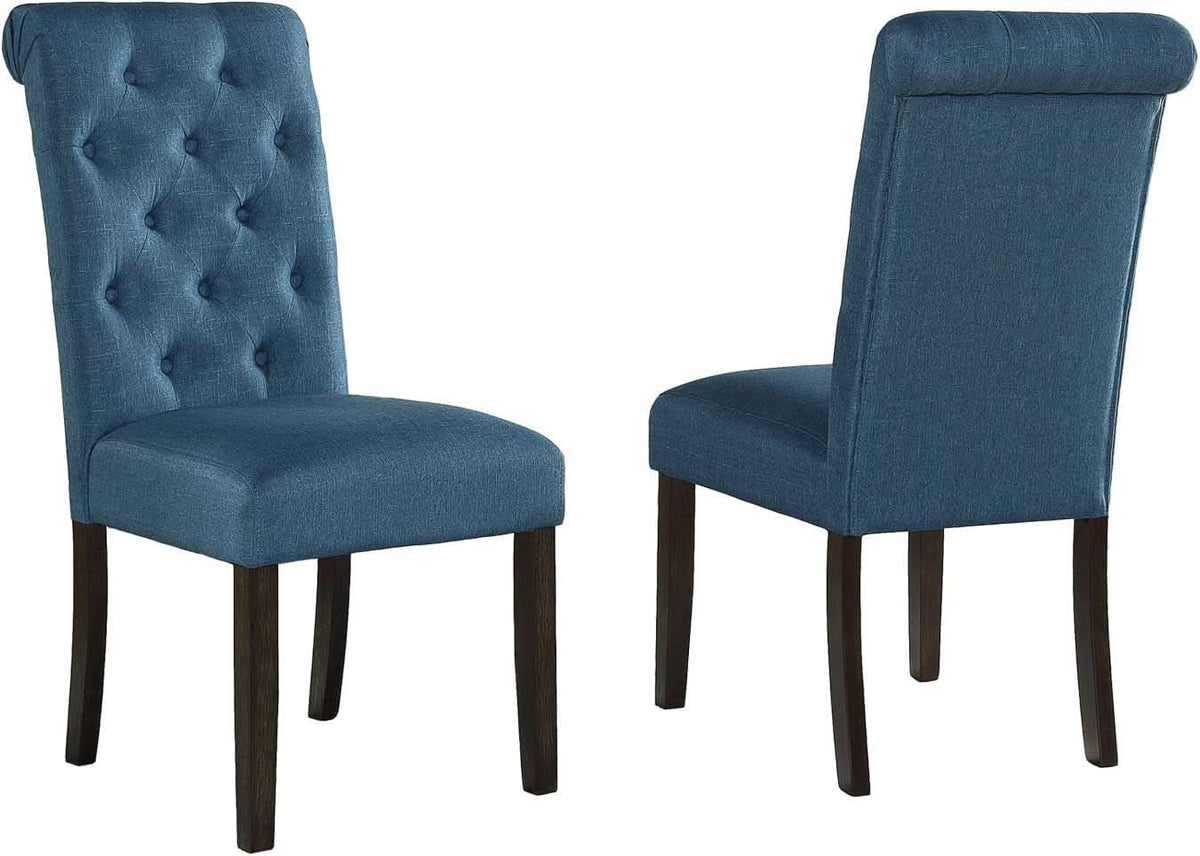 Blue Tufted Parsons Solid Wood Dining Chairs Set Of 2